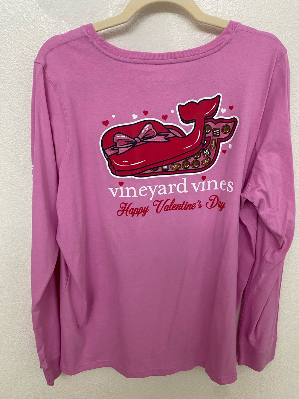 Vineyard Vines Pink Long Sleeve "Happy Valentine’s Day" Whale Graphic Tee